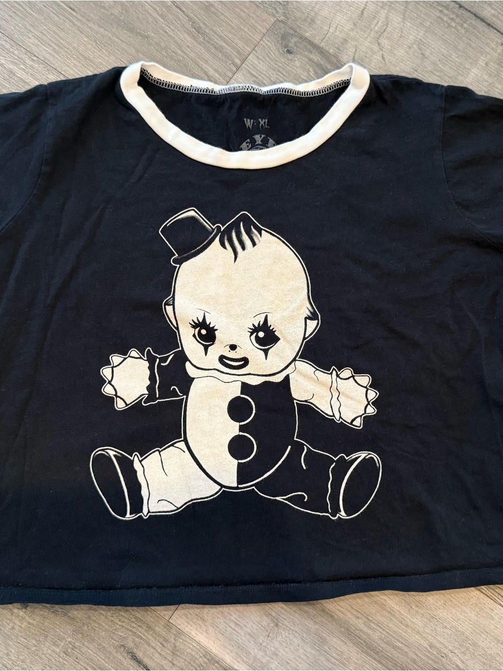Eye Candy Black and White Cropped Ringer Tee featuring Art The Clown Kewpie